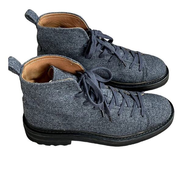 John Varvatos Essex Trooper Wool Felt‎ Ankle Boots Mens 8.5 Grey Lace Combat - Picture 1 of 8